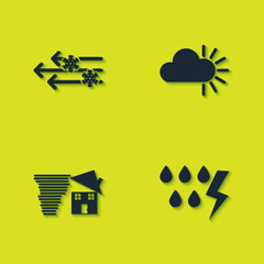 Set Wind and snow, Storm, Tornado swirl and Cloudy icon. Vector