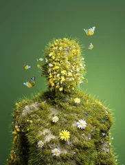 Foto op Canvas A human abstract figure made from natural organic materials such as wildflowers. Green living, People and the environment 3D illustration. © James Thew