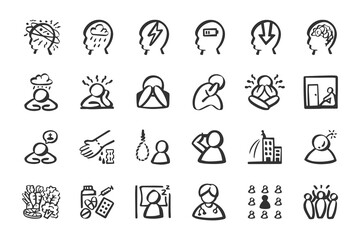 Depression anxiety icon set Hand drawn doodle icons