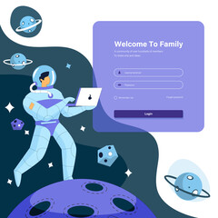 Login page design concept illustration, Astronaut in the space vector concept