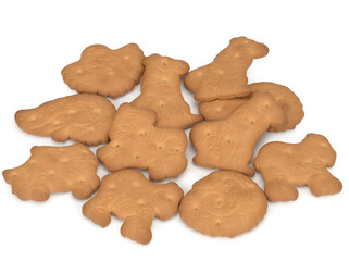 Heap of tasty crispy zoological cookies on white background