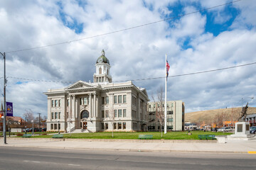 Fototapeta na wymiar View of the public Missoula County Court House in the rural mountain city of Missoula, Montana, USA