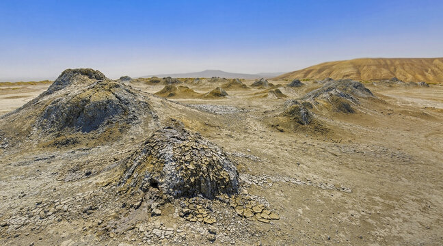 Active mud volcanoes in Gobustan desert.  The Republic of Azerbaijan.