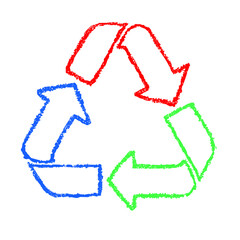 Recycle symbol logo sign made of red green blue brush strokes