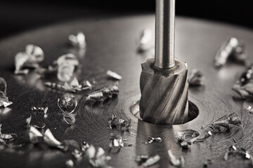 Milling сutter make sink in hole in steel billet. Locksmith work.