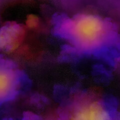 Nubes y manchas con destellos violetas, negros, naranjas y amarillos