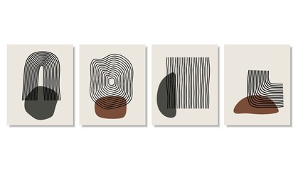 Abstract backgrounds with minimal shapes and line art leaf. 