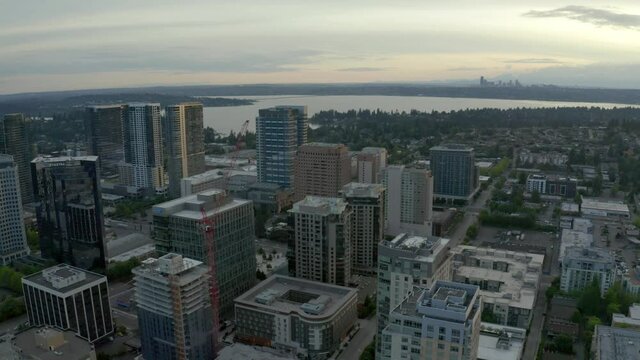 Flyover of Downtown Bellevue with Seattle