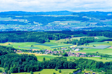 Fototapeta na wymiar Zurich suburbs, swiss villages overlook from Uetliberg