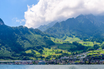 Fototapeta na wymiar Waterview on Swiss village near Lucerne, Switzerland.