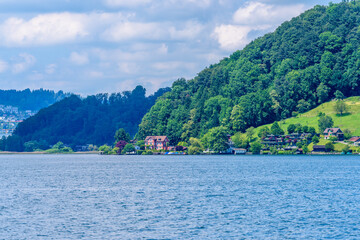 Waterview on Swiss village near Lucerne, Switzerland.