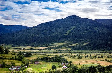 Fototapeta na wymiar a rural landscape at carpathian mountains, national park Skolivski beskidy, Lviv region of Western Ukraine