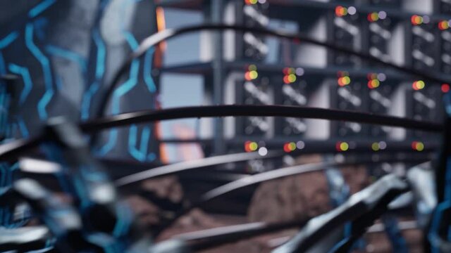Bitcoin cryptocurrency mining mystery cave 4k video footage. High quality 4k footage