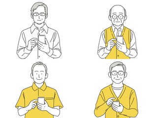 人物 イラスト 男性 セット シニア スマホ 操作する 
