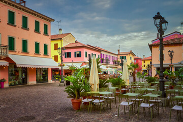 Fototapeta na wymiar View of colorful city of Caorle close to Venice