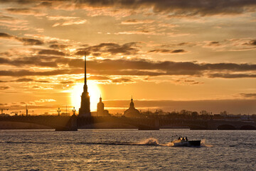 Sunset over the Neva River.