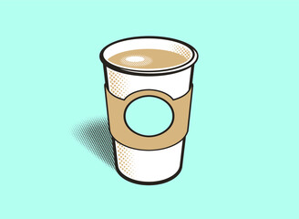 White paper coffee cup with empty space. Disposable cup of coffee.