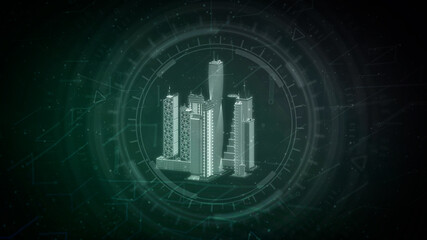 outlined city district 3d renders, cg 3d illustration of industry