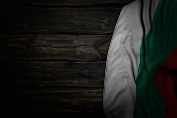 cute any celebration flag 3d illustration. - dark photo of Bulgaria flag with big folds on old wood with empty space for content