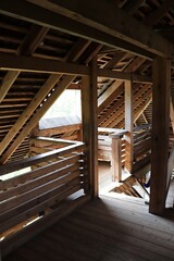 Slab of thick wooden beams in the attic of an old building