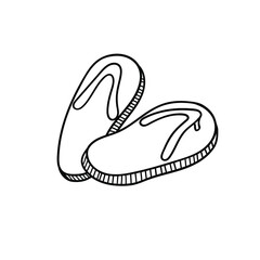 Hand drawn icon of flip flops in doodle style isolated on white background. Vector illustration