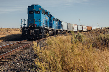 freight train on railway in lincoln county, Washington