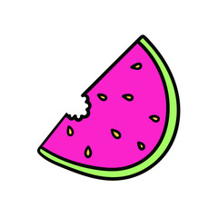 Hand drawn vector slice of watermelon. Summer design element with watermelon.Doodle line fruit. Vector illustration