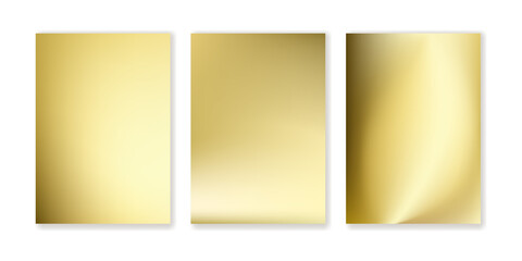 Gold papers collection in realistic style. Elegant golden foil set isolated on white background with shadows. Shiny metal sheets templates. Vector illustration.