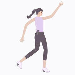 Girl rollerblading and listening to music - isolated on white background - vector. Sports entertainment on the street.