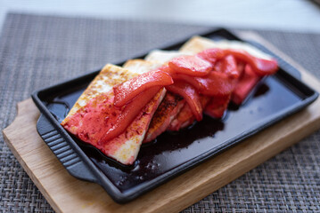 Lunch. Salad and meat. Wine