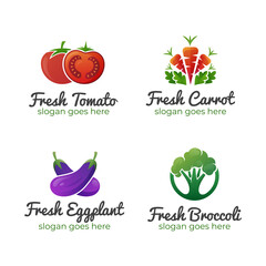 healthy food logos of fresh Fruits and Vegetables Logos, Labels, and Vegetables Icons