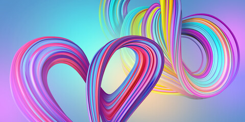 digital illustration, abstract horizontal wide wallpaper with colorful twisted lines