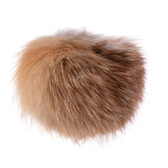 Close up of brown fox fur pompom isolated on white background. Fox fur - obrazy, fototapety, plakaty