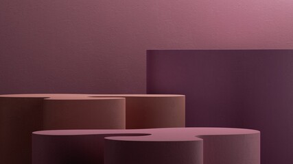 3d render, abstract monochrome pink background. Modern minimal showcase scene with empty platforms for premium product presentation