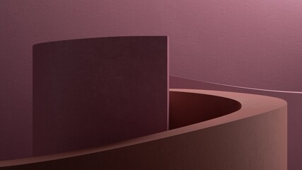 3d render, abstract monochrome pink background with curvy geometric shapes. Modern minimal wallpaper