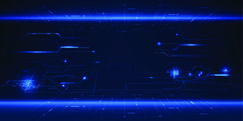 Abstract blue hi tech background with glowing horizontal line and digital element circuit pattern.Digital technology concept.Vector illustrations.