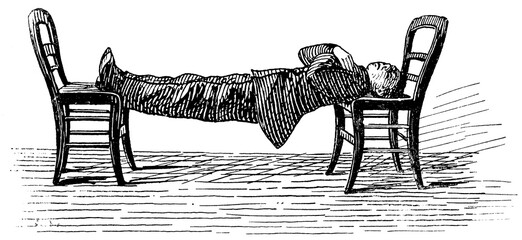 Young man sick of Catalepsy. Illustration of the 19th century. Germany. White background.