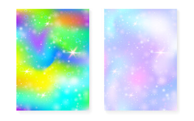 Naklejka na ściany i meble Rainbow background with kawaii princess gradient. Magic unicorn hologram.