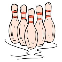 Skittles. Bowling pin set. Required for bowling. Bowling Club. Cartoon style.