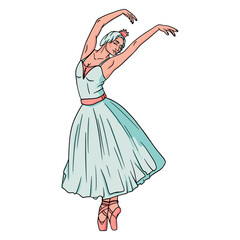 Colorful dance of a ballerina. Ballerina in pointe shoes and a rose dress. © Rina Antipina