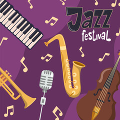 Jazz festival poster of cartoon music instrument