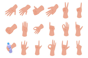 Hand gestures icons set. Isometric set of hand gestures vector icons for web design isolated on white background