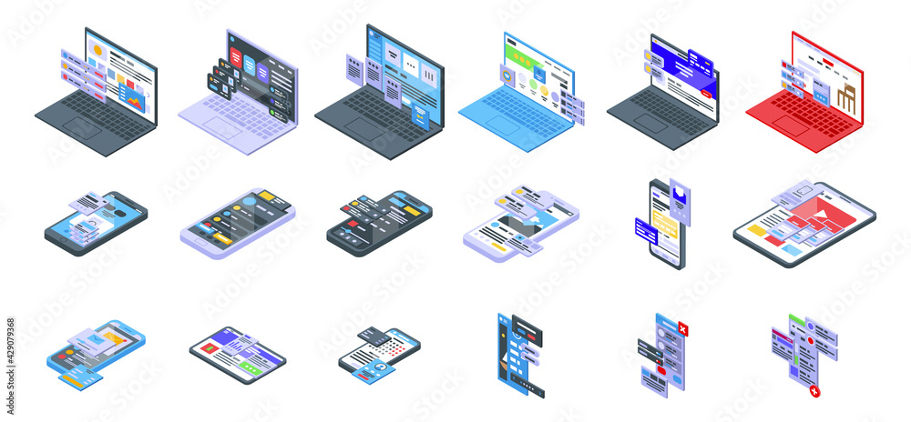 Wall mural interface icons set. isometric set of interface vector icons for web design isolated on white backgr - Wall murals