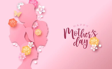 Mother Day pink paper cut flower mom card