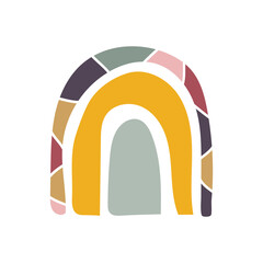 Boho rainbow in cartoon style with decorative elements. Isolated on a white. Vector design element. 