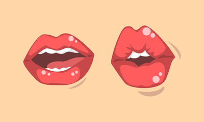 Upper and Lower Lips of Mouth Curving in Different Gestures Vector Set
