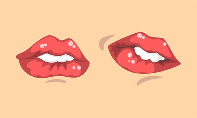 Upper and Lower Lips of Mouth Curving in Different Gestures Vector Set