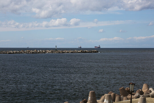 View of the seaport water area. Baltiysk (until 1946 - Pillau), the Kaliningrad region, Russia.