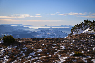 snow covered mountains in Ceahlau