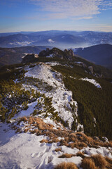 landscape with snow and mountains in Romania